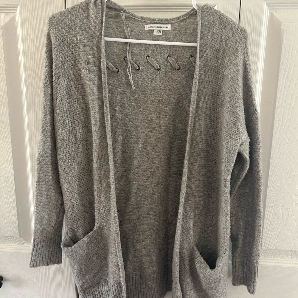 American Eagle Outfitters Charcoal Open-Front Cardigan